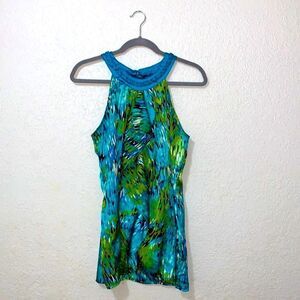 New Directions green and blue flowy blouse size medium